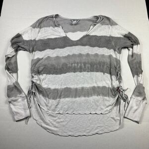 Hard Tail Striped Shirt Ruched Casual Long Sleeve Grunge Knit V-Neck Top L FLAW